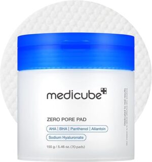 Medicube Zero Pore Pads 2.0, Dual-Textured Facial Toner Pads for Exfoliation and Pore Care with 4.5% AHA Lactic Acid & 0.45% BHA Salicylic Acid, Ideal for All Skin Types, Korean Skin Care (70 units) 155g