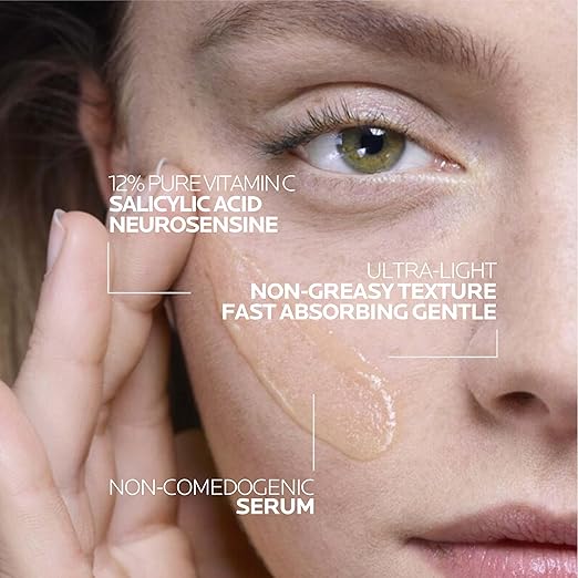 La Roche-Posay Pure 12% Vitamin C Serum For Face With Hyaluronic Acid & Salicylic Acid, Hydrating Face Serum, Boost Radiance & Reduce Wrinkles, 2 Formulas for Normal or Oily Skin Control 30ml
