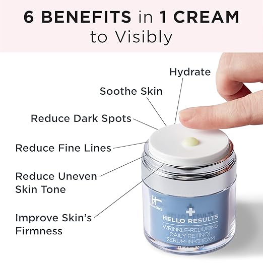 IT Cosmetics Hello Results Wrinkle-Reducing Daily Retinol Serum-in-Cream - Firming & Anti-Aging Retinol Face Cream with Niacinamide, Vitamin B5 & Vitamin E 50ml/ 1.7 fl oz