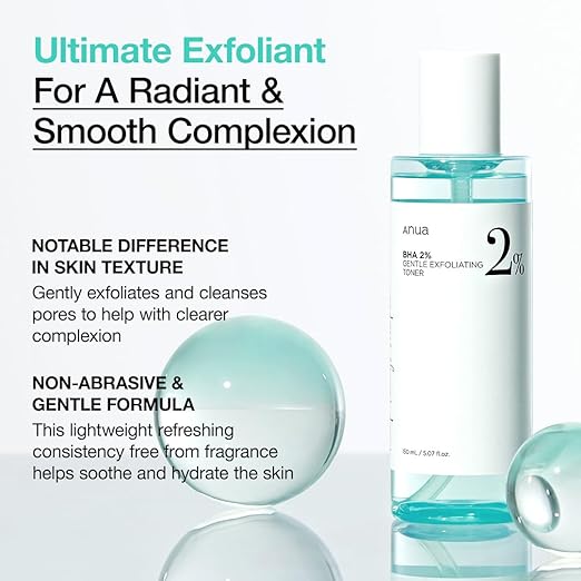 ANUA BHA 2% Gentle Exfoliating Toner, Mild Facial Exfoliant, Salicylic Acid for Pores and Sebum, Teatree Extract, Hyaluronic Acid, Ceramides (150ml / 5.07 fl.oz.)