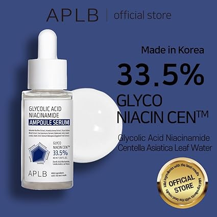 APLB Glycolic Acid Niacinamide Ampoule Serum | GLYCO NIACIN CEN™ 33.5% 1.35 FL.OZ/Korean Skincare, Replenishing moisture, Exfoliant, Revitalize for gentle and improve skin texture 40ML