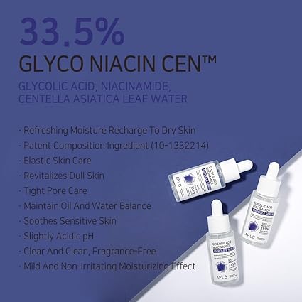 APLB Glycolic Acid Niacinamide Ampoule Serum | GLYCO NIACIN CEN™ 33.5% 1.35 FL.OZ/Korean Skincare, Replenishing moisture, Exfoliant, Revitalize for gentle and improve skin texture 40ML