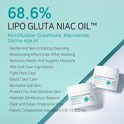 APLB Glutathione Niacinamide Cleansing Balm | LIPO GLUTA NIAC OIL™ 68.6% 2.71 FL.OZ/Korean Skincare, Makeup remover for sensitive skin, Moisturize, Pore care 80ML