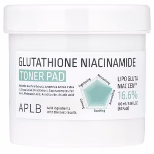 aplb, glutathione niacinamide, toner pad, 60 pads 100ML