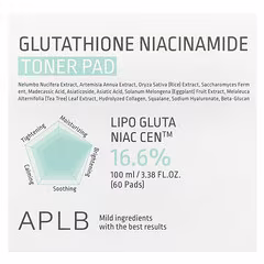 aplb, glutathione niacinamide, toner pad, 60 pads 100ML