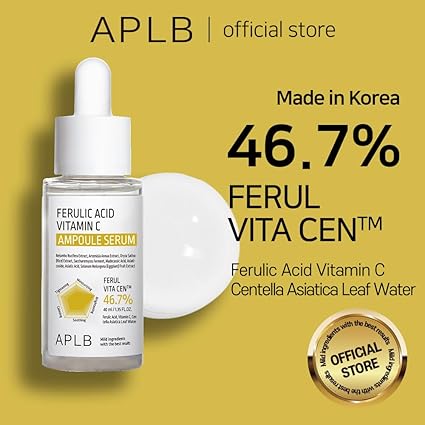 APLB Ferulic Acid Vitamin C Ampoule Serum | FERUL VITA CEN™ 46.7% 1.35 FL.OZ/Korean Skincare, Antioxidant, Wrinkle care, Dark spots, Elasticity care, Helps with skin discoloration 40ML