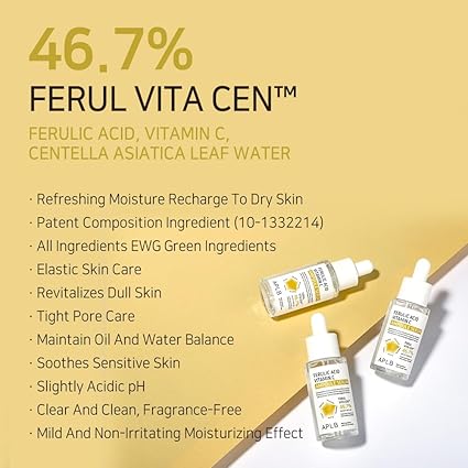 APLB Ferulic Acid Vitamin C Ampoule Serum | FERUL VITA CEN™ 46.7% 1.35 FL.OZ/Korean Skincare, Antioxidant, Wrinkle care, Dark spots, Elasticity care, Helps with skin discoloration 40ML