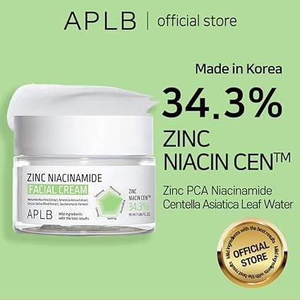 APLB Zinc Niacinamide Facial Cream | ZINC NIACIN CEN™ 34.3% 1.86 FL.OZ/Korean Skincare, Acne & Pore care, Moisturize, Wrinkle care, Revitalize for gentle and improve skin texture 55ML