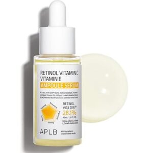 APLB Retinol Vitamin C Vitamin E Ampoule Serum | RETINOL VITA CEN™ 28.1% 1.35 FL.OZ/Korean Skincare, Long lasting moisturizing, Revitalize for gentle and improve skin texture 40ML