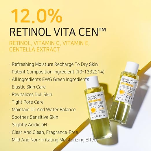 APLB Retinol Vitamin C Vitamin E Facial Toner | Retinol VITA CEN™ 12.0% 5.41 FL.OZ/Korean Skincare, Replenishing Moisture, Revitalize for Gentle and Improve Skin Texture Through Retinol 160ML