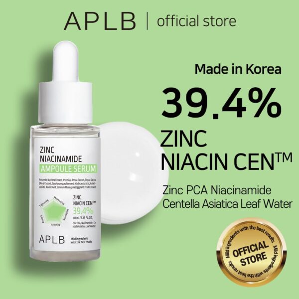 APLB Zinc Niacinamide Ampoule Serum | ZINC NIACIN CEN™ 39.4% 1.35 FL.OZ/Korean Skincare, Acne care, Pore care, Wrinkle care, Revitalize for gentle and improve skin texture 40ML