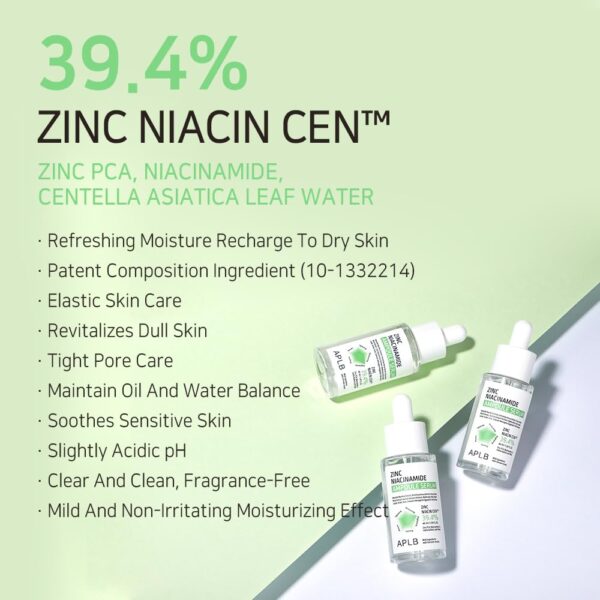 APLB Zinc Niacinamide Ampoule Serum | ZINC NIACIN CEN™ 39.4% 1.35 FL.OZ/Korean Skincare, Acne care, Pore care, Wrinkle care, Revitalize for gentle and improve skin texture 40ML