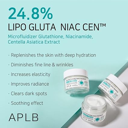 APLB Glutathione Niacinamide Facial Cream | LIPO GLUTA NIAC CEN™ 24.8% 1.86 FL.OZ/Korean Skincare, Deep hydration, Niacinamide, Improve skin elasticity, Improve 55ML