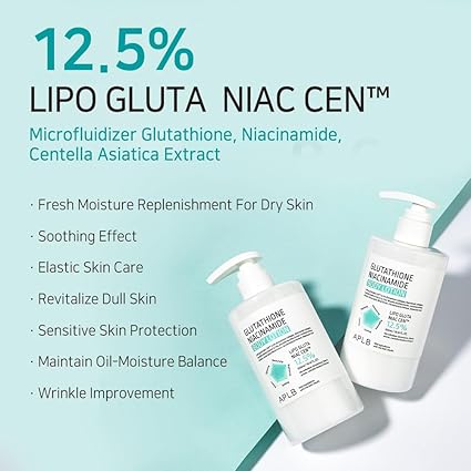 APLB Glutathione Niacinamide Body Lotion | LIPO GLUTA NIAC CEN™ 12.5% 10.14 FL.OZ/Korean Skincare, Long lasting hydration, Revitalize for gentle and improve skin texture 300ML