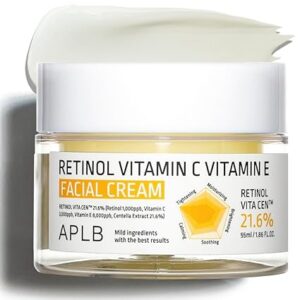 APLB Retinol Vitamin C Vitamin E Facial Cream | RETINOL VITA CEN™ 21.6% 1.86 FL.OZ/Korean Skincare, Deep hydration, Retinol, Revitalize for gentle and improve skin texture 55ML