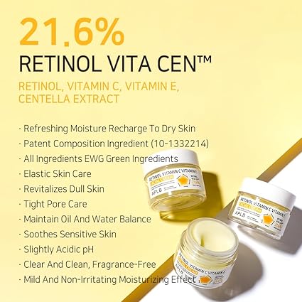 APLB Retinol Vitamin C Vitamin E Facial Cream | RETINOL VITA CEN™ 21.6% 1.86 FL.OZ/Korean Skincare, Deep hydration, Retinol, Revitalize for gentle and improve skin texture 55ML