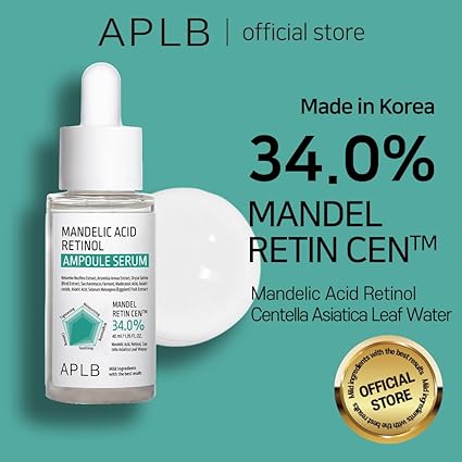 APLB Mandelic Acid Retinol Ampoule Serum | MANDEL RETIN CEN™ 34.0% 1.35 FL.OZ/Korean Skincare, Acne care, Exfoliant, Wrinkle care, Revitalize for gentle and improve skin texture 40ML