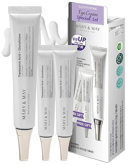 2C Mary&May Glutathione Eye Cream Special Set - Powerful Antioxidant, Reduces Dark Circles in the Eye, Improve Uneven Skin Tone with Vitamin C, 1.01 oz.+ Mini 0.4oz 2 Pack