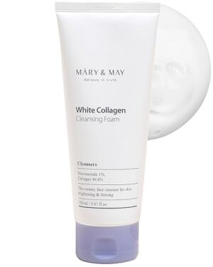 Mary&May White Collagen Cleansing Foam - Deep Cleansing, Hydrating Formula for Firm and Radiant Skin with Niacinamide - Korean Skincare, EWG Green Grade, Hypoallergenic, 5.07 fl.oz. 150ML
