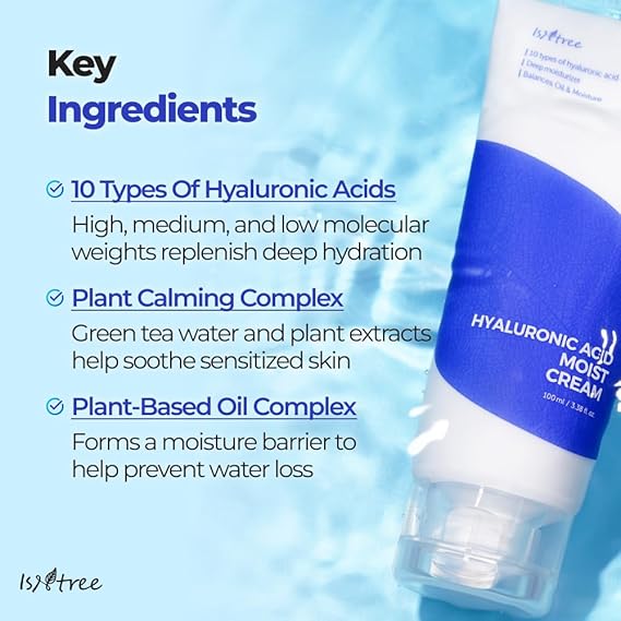 2III ISNTREE Hyaluronic Acid Moist Cream 100ml, 3.38 fl.oz | Korean Skincare | Deep Hydration for Dry Skin | Balances Oil & Moisture | Lightweight & Non-Greasy | Fragrance-Free