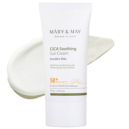 [Mary&May] CICA Soothing Sun Cream SPF50+ PA++++ 1.69 Fl Oz / 50ml | Light Absorption, Non-Sticky SPF, Hydration, No White Cast, Cica Facial, Daily care | Cruelty Free, Vegan 50ML