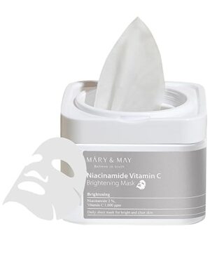 Mary&May Niacinamide Vitamin C Daily Mask - Quick Dispenser Type Korean Face Mask Sheet for Radiance Clear Skin - Dark Spot Correction and Luminous Skin - Hypoallergenic and Eco-Friendly, 30 Sheets 400G