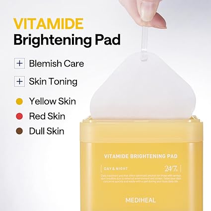 2VV MEDIHEAL Vitamide Brightening Pad - Vegan Face Hypoallergenic Pads with Niacinamide, Sea Buckthorn - Radiance Boosting Pads for Clear, Illuminating Skin 100 Pads