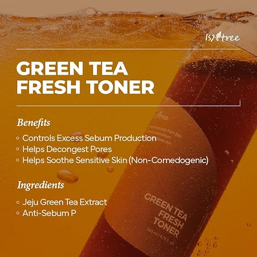 2YY ISNTREE Green Tea Fresh Toner 200ml, 6.76 fl.oz | Korean Skincare | Toner for Oily Skin | Sebum Control | Hydrating and Refreshing