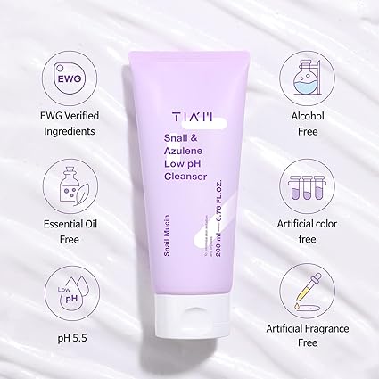 2ddd TIA'M Snail&Azulene Low pH Cleanser, 6.76 fl oz, Daily Gentle Face Cleanser with Snail Mucin, Suitable for Sensitive Skin, pH Balancing, Korean Skin Care, Korean Face Wash 200ML