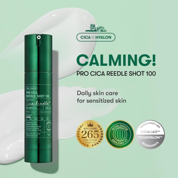 2hh VT COSMETICS Pro Cica Reedle Shot 100, Centella Asiatica Microneedling Serum, Cica Exosome, Soothing, Hyaluronic Acid, Soft Skin, Glass Skin, Korean Skin Booster 1.69 Fl Oz.(50ml)