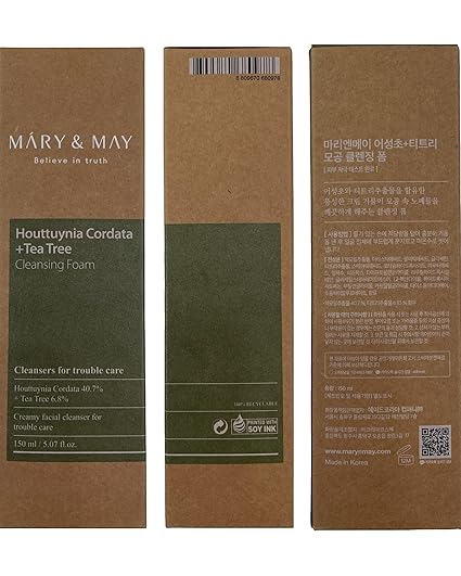 2ww Mary&May Houttuynia Cordata + Tea Tree Deep Clean Foam - Pore Cleansing, Skin Trouble Care, Soothing Hydration - Korean Skincare, EWG Green Grade, Hypoallergenic, 5.07 fl oz