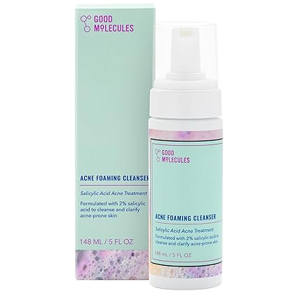 Good Molecules Acne Foaming Cleanser - 2% Salicylic Acid Foam Cleanser - Gentle Acne Face Wash with Alcohol Free Witch Hazel and Aloe - Skin Care for Face 148ML