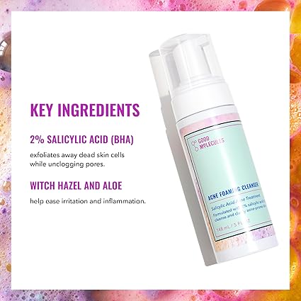 Good Molecules Acne Foaming Cleanser - 2% Salicylic Acid Foam Cleanser - Gentle Acne Face Wash with Alcohol Free Witch Hazel and Aloe - Skin Care for Face 148ML