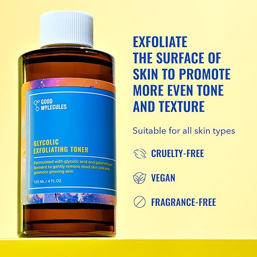 Good Molecules Glycolic Exfoliating Toner - Hyaluronic and Glycolic Acid Daily Toner for Face - Cleansing Facial Exfoliant for Glowing Even Skin Tone, Skin Care 120ML/ 4FL.OZ