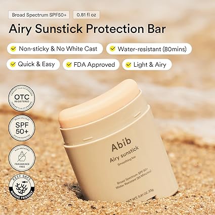 Abib Airy Sunstick Protection Bar Broad Spectrum SPF50+ 0.81 oz / 23 g (Semi- matte) | Korean Suncreen Stick Suncare Sunblock, No Whitecast, Protector Solar Barra, Water
