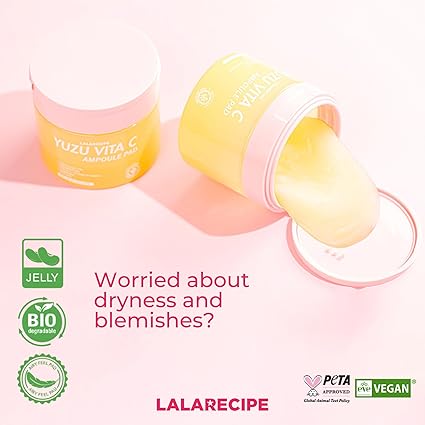 Yuzu Vita C Ampoule Pads – Korean Jelly Glow with AHA, PHA, Niacinamide & Vegan Collagen – Exfoliating & Brightening Toner for Radiant Skin (80 Pads) 150ML/5.07 FL OZ