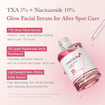 4GG medicube TXA+Niacinamide 15% Glow Facial Serum for After Spot Care | All-in-One Daily Korean Skincare | Uneven Skin Tone, Texture, and Hydration Care | High-Potency Tranexamic Acid 5% | 1.01 fl.oz 30ML