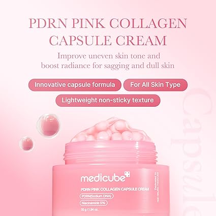 4O medicube Salmon DNA PDRN Pink Collagen Capsule Cream, Face Moisturizer | Lightweight Moisturizing Cream | PDRN, Niacinamide for Uneven Skin Tone, Glow hydration | Korean Skin Care 1.94 oz 55G