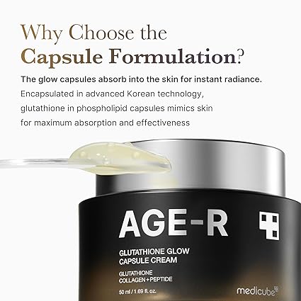 4jj medicube AGE-R Glutathione Glow Capsule Facial Cream - Instant Lifting Moisturizer - Collagen Peptide For Hydrating Glow - Improve Blemishes, Uneven Skin Tone - Korean Skin Care 1.69 fl.oz 50ml
