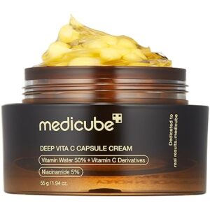 medicube Deep Vitamin C Golden Capsule Face Moisturizer - Liposome Capsules For Wrinkles, Skin Radiance - Transparent Gel for Glow Hydration - Korean Skin Care 1.94 oz 55g