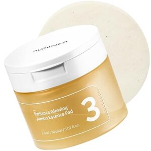 numbuzin No.3 Toner Pads | Radiance Glowing Jumbo Essence Pad | Clear Glass Skin, Texture Care | Biodegradable Vegan Pads, Fermented Ingredients, Niacinamide | 70 pads/5.07 fl. oz. 150ml