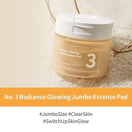 4nn numbuzin No.3 Toner Pads | Radiance Glowing Jumbo Essence Pad | Clear Glass Skin, Texture Care | Biodegradable Vegan Pads, Fermented Ingredients, Niacinamide | 70 pads/5.07 fl. oz. 150ml