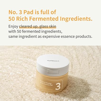 4nnn numbuzin No.3 Toner Pads | Radiance Glowing Jumbo Essence Pad | Clear Glass Skin, Texture Care | Biodegradable Vegan Pads, Fermented Ingredients, Niacinamide | 70 pads/5.07 fl. oz. 150ml