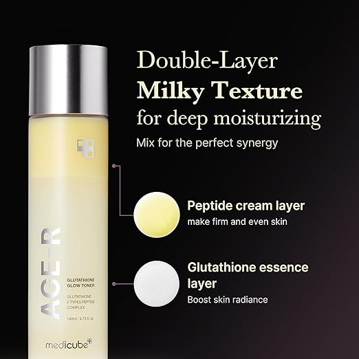 4xxx medicube Age-R Glutathione Glow Milky Toner, Low-Irritation Double Layer Toner for Glass Glow Skin with Peptide, Even Skin Tone, Radiance, Hydration, Korean Skincare 140ml (4.73)