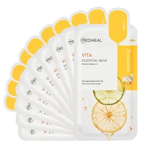 Mediheal Best Korean Sheet Mask - Vita Essential Face Mask 10 Sheets Vitamin Mask For All skin types Smoothing Tightening Toning up Brightening