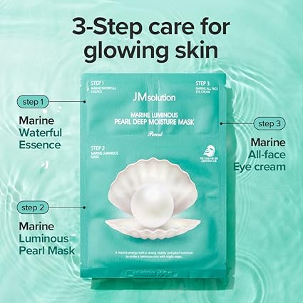 JM Solution Marine Luminous Pearl Deep Moisture 3 Step Skin Care Face Mask - Korean Skincare Facial Mask - boosting Brightening Moisturizing-5 Sheets for Dry Skin