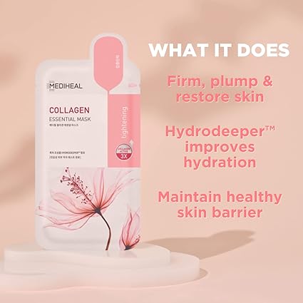 Mediheal Official Best Korean Sheet Mask - Collagen Essential Face Mask Lifting and Firming For All Skin Types Value Sets (4 Count (Pack of 1))