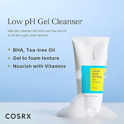 COSRX Low pH Good Morning Gel Face Cleanser, 5.07 fl oz, BHA Face Wash, Daily Mild Face Cleanser for Sensitive Skin, PH Balancing, Korean Skin Care, Korean Face Wash