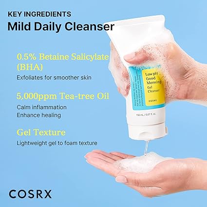 COSRX Low pH Good Morning Gel Face Cleanser, 5.07 fl oz, BHA Face Wash, Daily Mild Face Cleanser for Sensitive Skin, PH Balancing, Korean Skin Care, Korean Face Wash