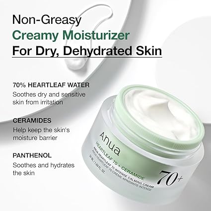 ANUA Heartleaf 70 Intense Calming Cream with Ceramide, Panthenol, Heartleaf extract, Korean Skin care - (50ml /1.69Fl. Oz)